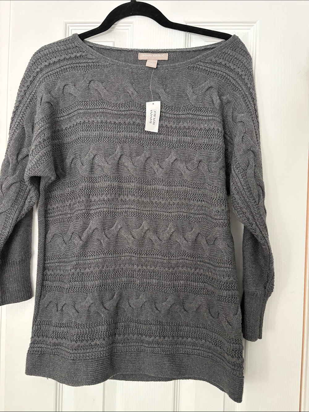 Banana Republic Cable Knit Sweater Grey Size L NWT Angora Cotton Blend